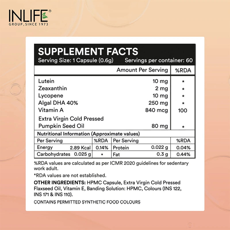 Inlife Natural Lutein & Zeaxanthin Liquid Filled Veg. Capsules | Eye Health & Antioxidant Support
