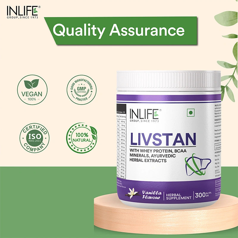 Inlife Livstan Liver Support Powder, Whey Protein with Ayurvedic Herbs, 300g (Vanilla)
