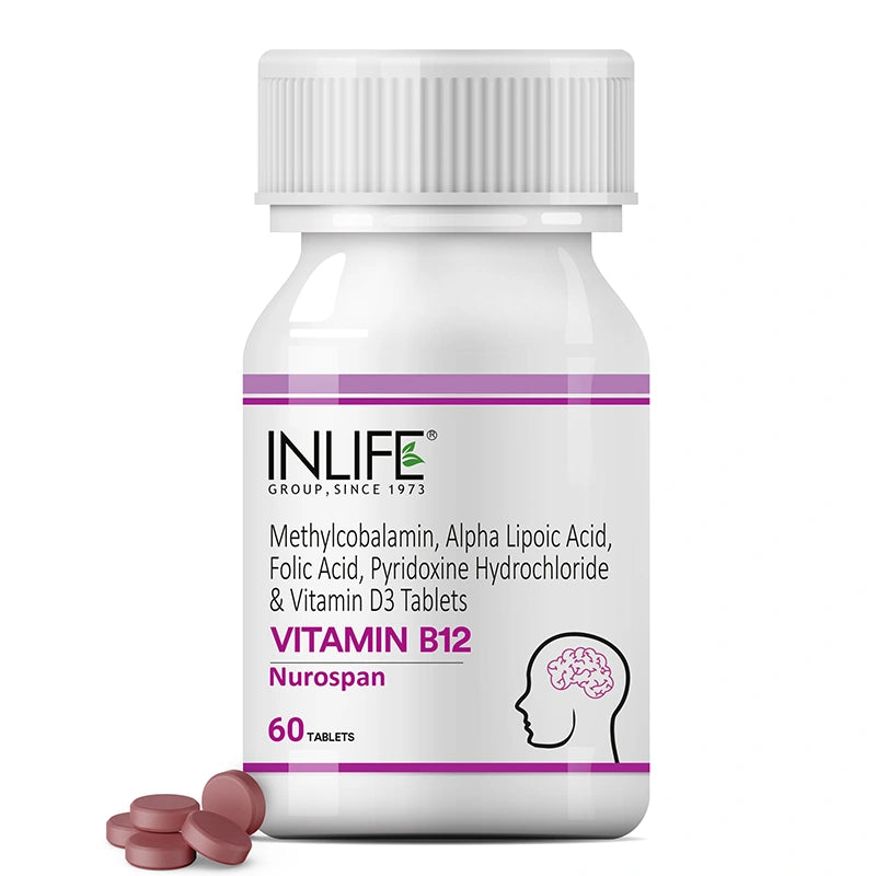 Inlife Vitamin B12 Methylcobalamin 1500mcg with ALA, Nurospan, 60 Tablets