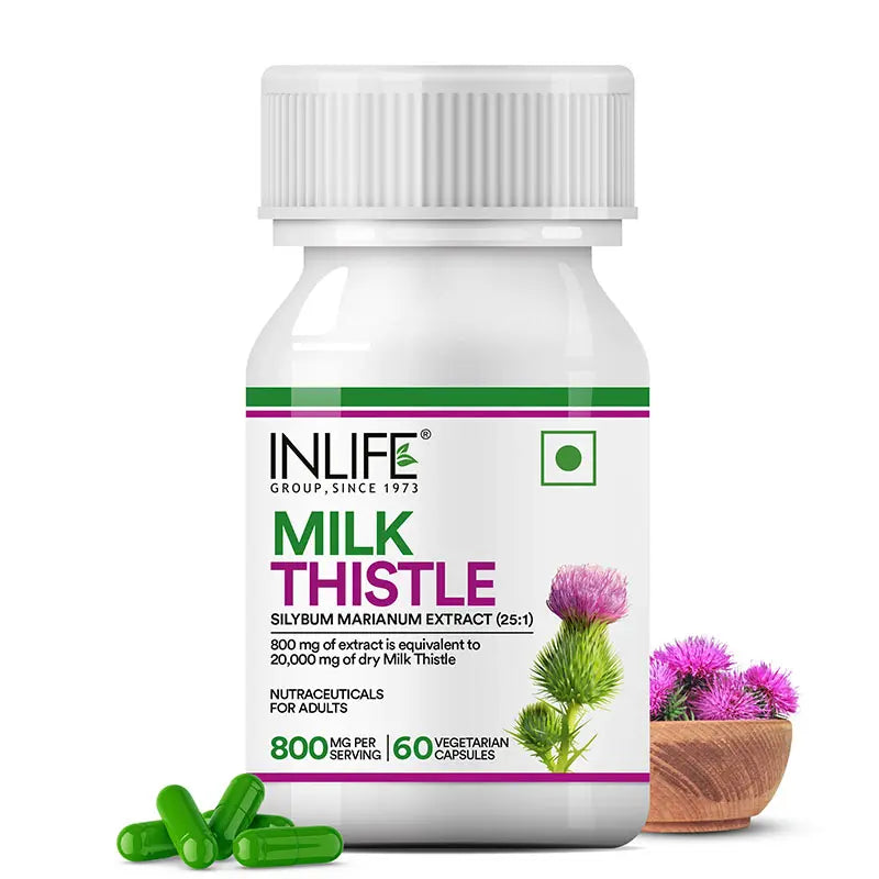 Inlife Milk Thistle Supplement | 800mg Per Serving | 60 Veg. Capsules