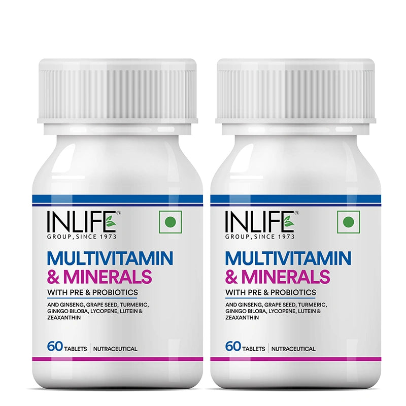 Inlife Multivitamin and Minerals Supplement with Ginseng, Grape Seed, Lutein & Probiotics | Vegetarian Tablets