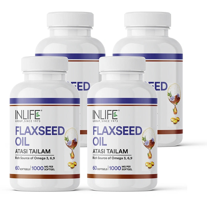 Inlife Flaxseed Oil Capsules Omega 3 6 9 Supplement | 1000mg | Softgels