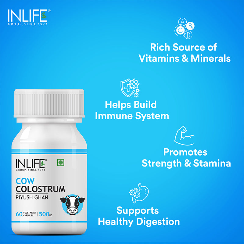 INLIFE  Cow Colostrum Supplement, 500mg (60 Veg. Capsule)