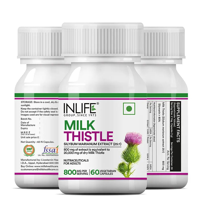 Inlife Milk Thistle Supplement | 800mg Per Serving | 60 Veg. Capsules