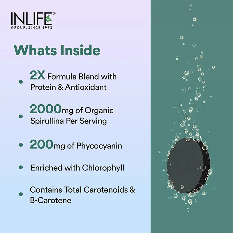INLIFE Spirulina 500 mg – 120 Vegetarian tablets Organic Blue-Green Algae Superfood with Phycocyanin & Antioxidants
