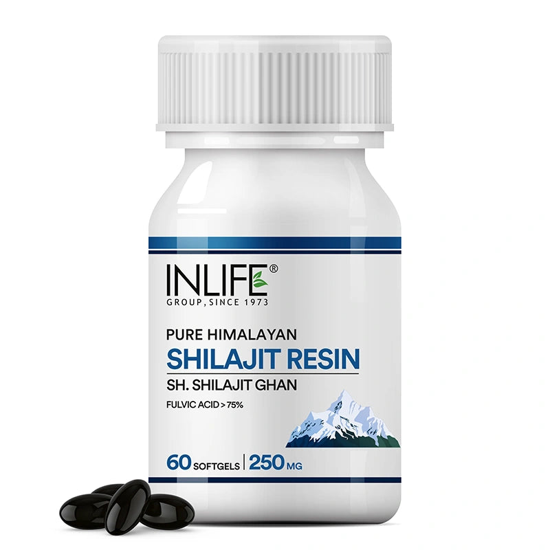 Inlife Pure Himalayan Shilajit Resin 500mg | Contains >75% Fulvic Acid | Soft Gels