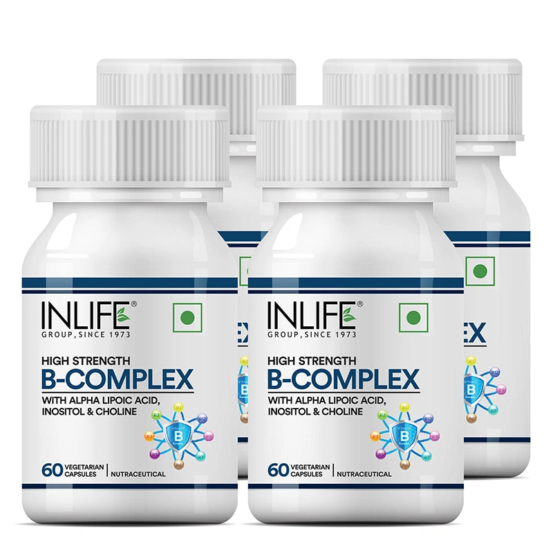 Inlife B-Complex Supplement | 8 Essential B-Vitamins with Alpha Lipoic Acid, Inositol & Choline | Vegetarian Capsules