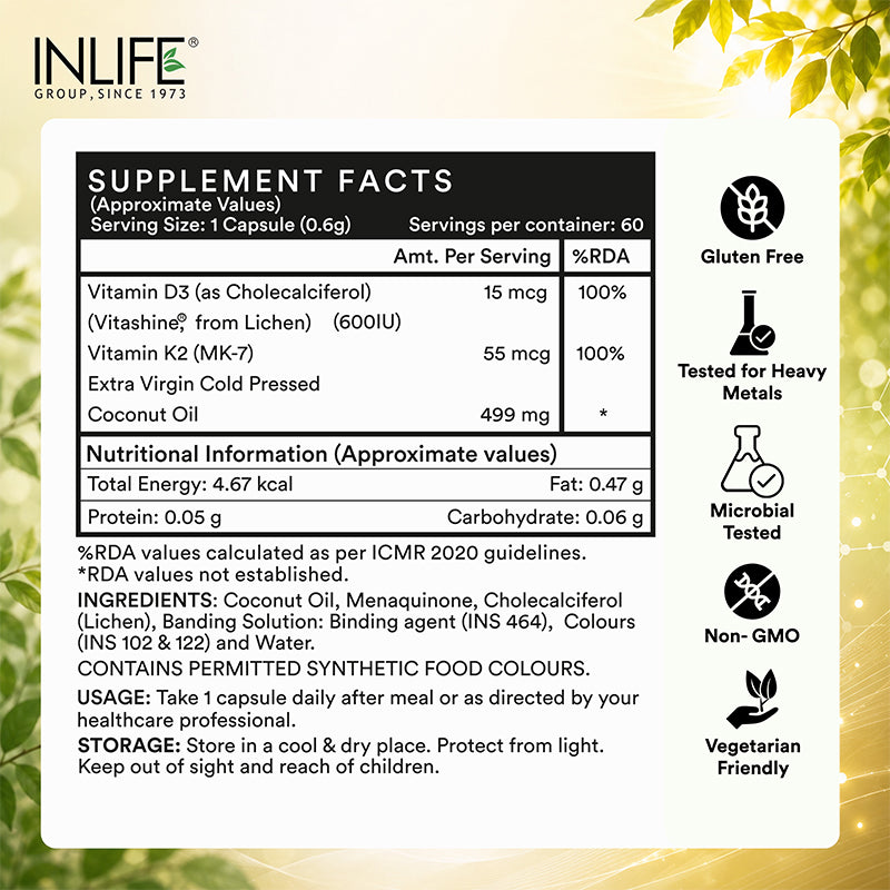 Inlife Plant Based D3 K2 Liquid Filled Capules