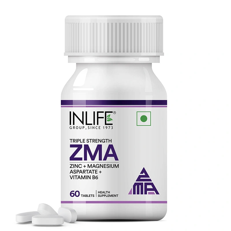 Inlife ZMA Triple Strength Zinc Magnesium and Vitamin B6 Supplement, Veg. Tablets