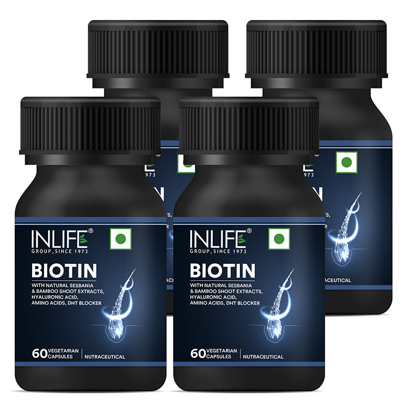 INLIFE Biotin Supplement for Hair, DHT Blocker with Sesbania, Bamboo Shoot - 60 Vegetarian Capsules
