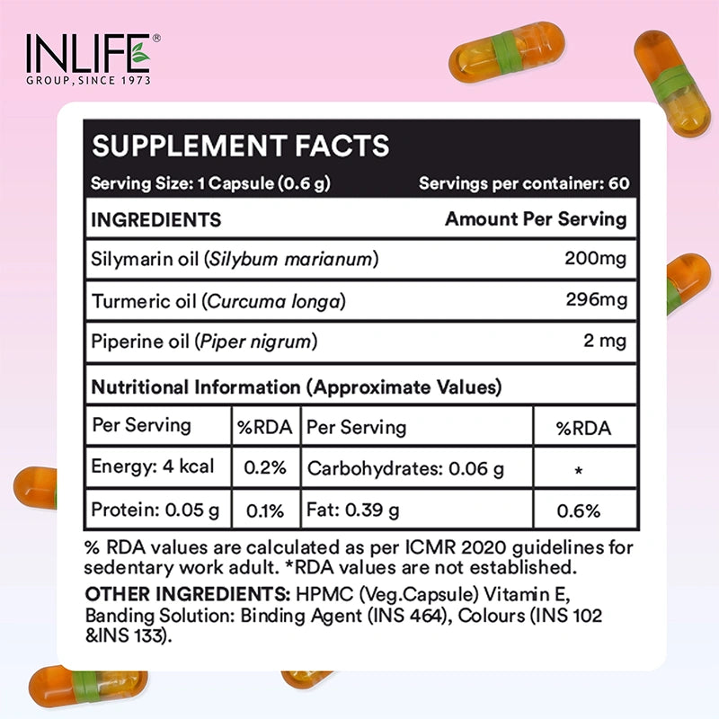 Inlife Silymarin Oil Capsules 200 mg with Turmeric & Piperine, Milk Thistle Extract Capsules for Liver Support & Antioxidant Formula, Veg. Capsules