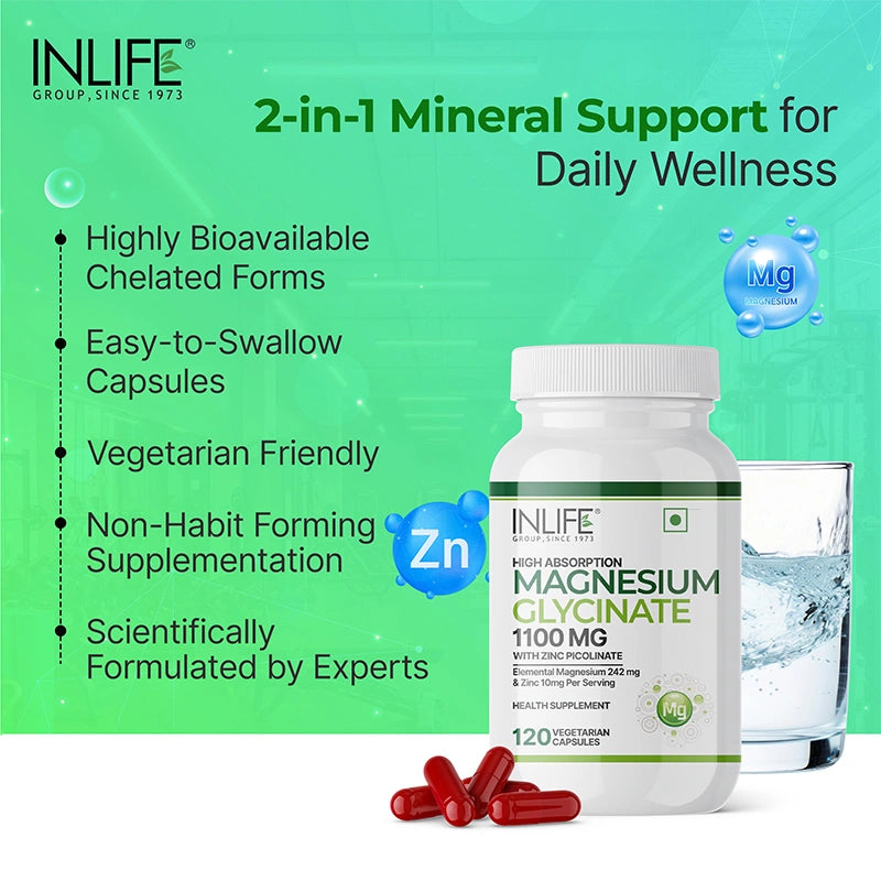 Inlife Magnesium Glycinate 1100 mg with Zinc Capsules