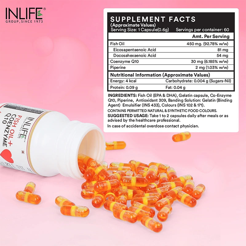 Inlife Fish Oil with CoQ10 Supplement, Liquid-Filled Capsules