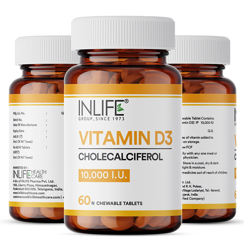 Inlife Vitamin D3 10000 IU Cholecalciferol Supplement|60 Chewable Tablets