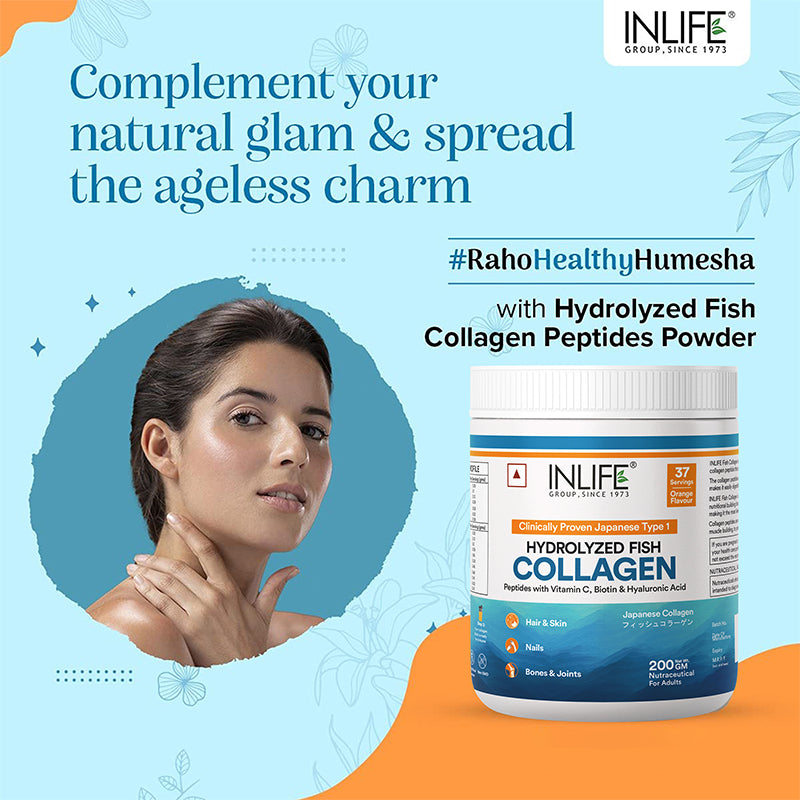 INLIFE Japanese Marine Collagen Supplements for Women & Men | Fish Collagen Powder for Skin & Hair | Clinically Proven Ingredient ( Fish Collagen, 200g)