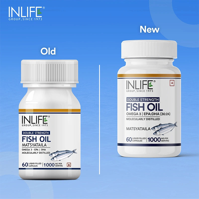 Inlife Fish Oil (Double Strength) Omega 3 Fatty Acids Supplement | 1000mg per serving