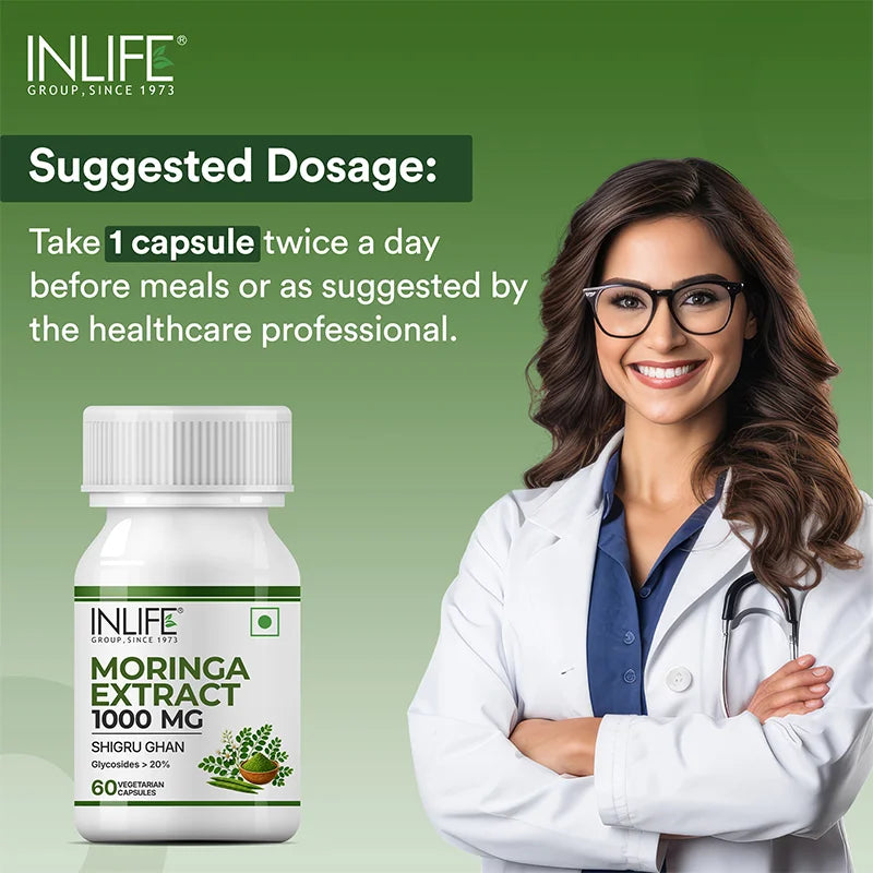 Inlife Moringa Leaf Extract Supplement, 500 mg, Veg. Capsules