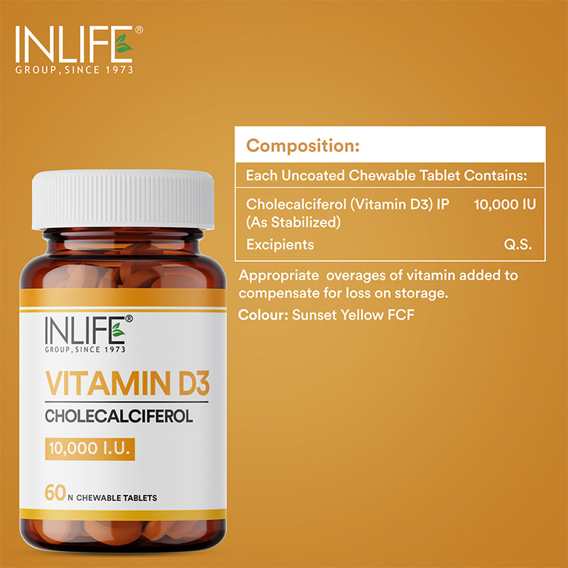 Inlife Vitamin D3 10000 IU Cholecalciferol Supplement|60 Chewable Tablets