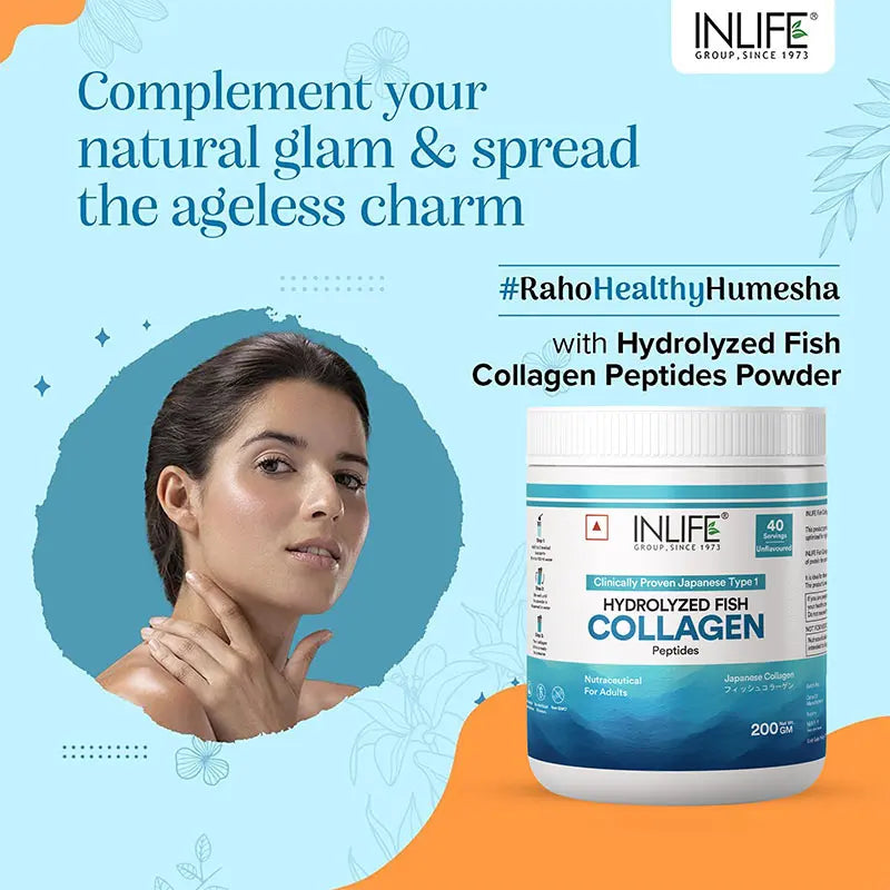 Inlife  Hydrolyzed Japanese Marine Fish Collagen Peptides Powder, Clinically Proven Ingredient, 200g (Unflavoured)