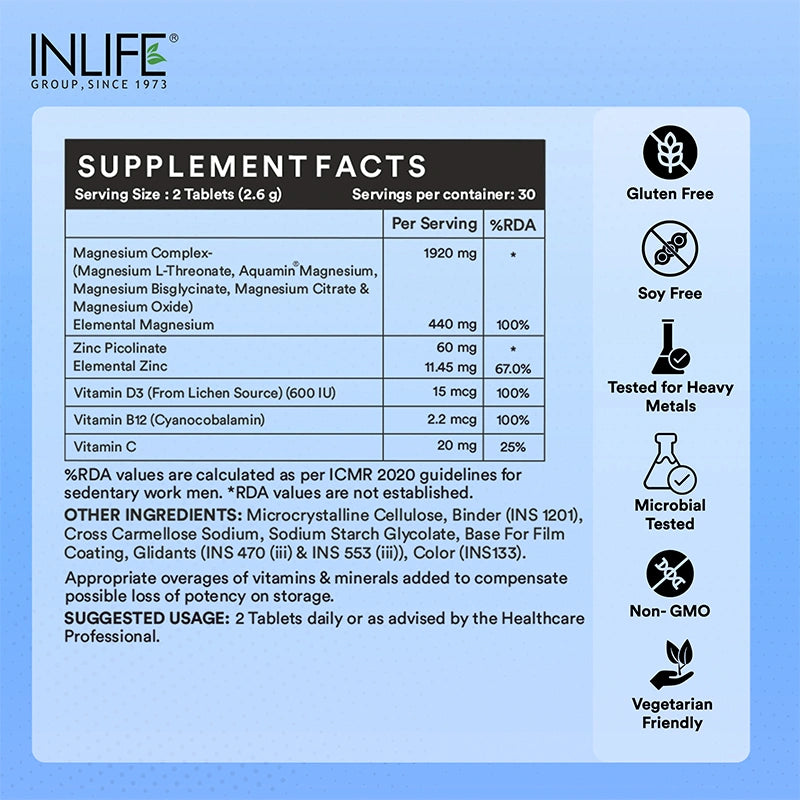 Inlife Magnesium 5X Complex, 440 mg (Elemental Mg) Tablets