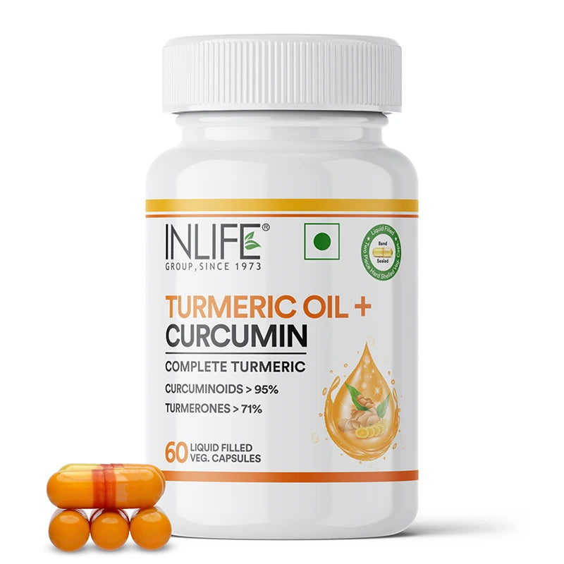 Inlife Turmeric Oil + Curcumin | Liquid Filled HPMC Capsules | 60 Veg. Capsules