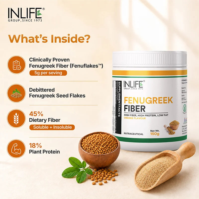 Inlife Fenugreek Fiber Powder, Refreshing Orange Flavor