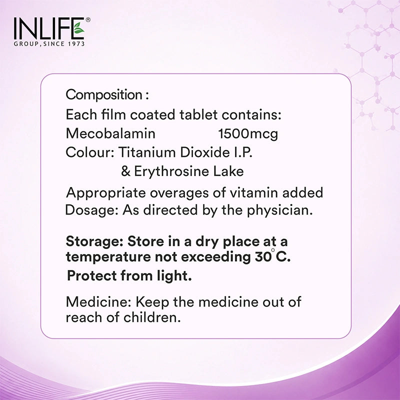 Inlife Vitamin B12 Methylcobalamin 1500mcg, 60 Tablets