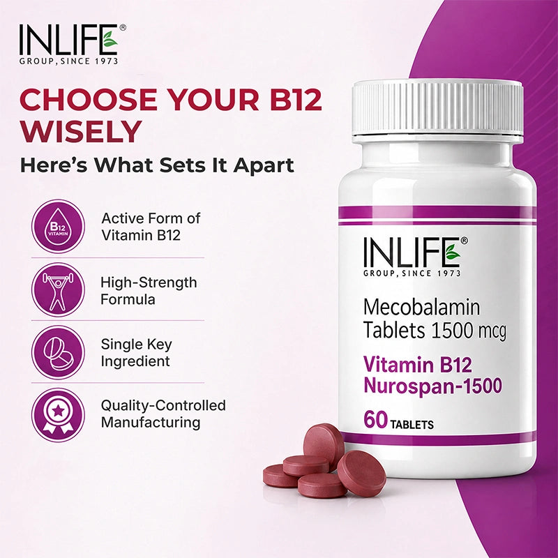 Inlife Vitamin B12 Methylcobalamin 1500mcg, 60 Tablets