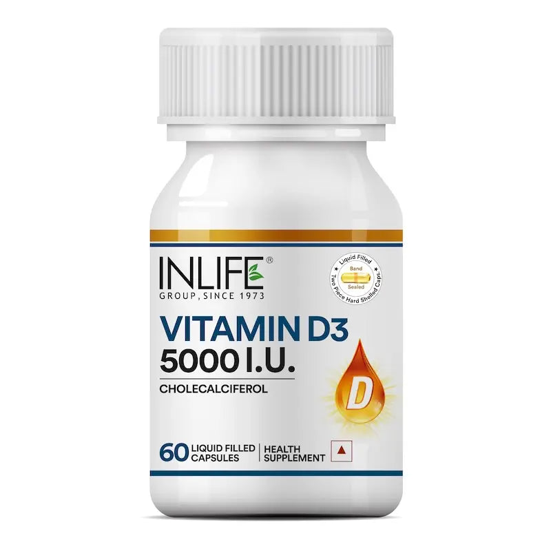 Inlife Vitamin D3 5000 IU Supplement - 60 Liquid Filled Capsules