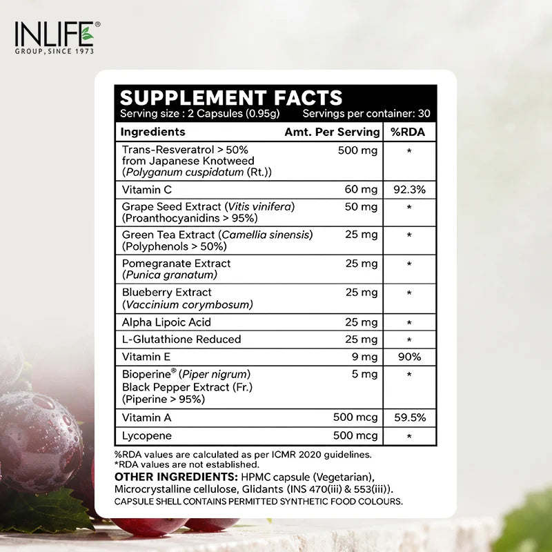 Inlife Natural Trans Resveratrol from Japanese Knotweed, Vegetarian Capsules