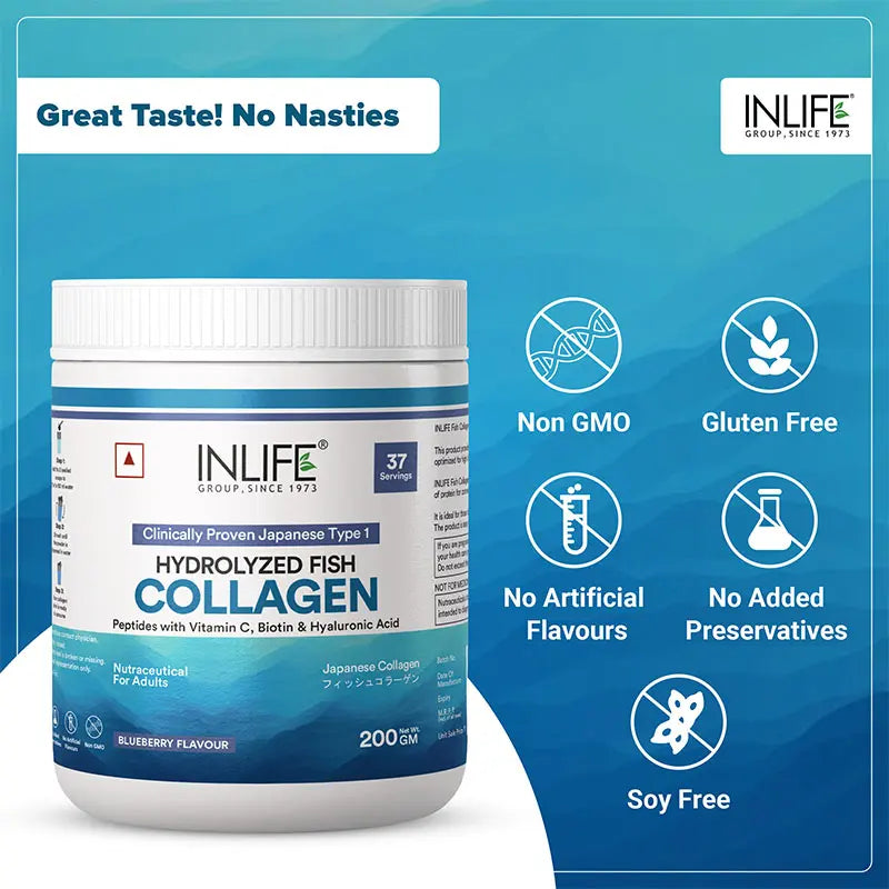 Inlife Japanese Marine Collagen Supplements for Women & Men | Clinically Proven Ingredient | 200g (Available in 3 Flavours)