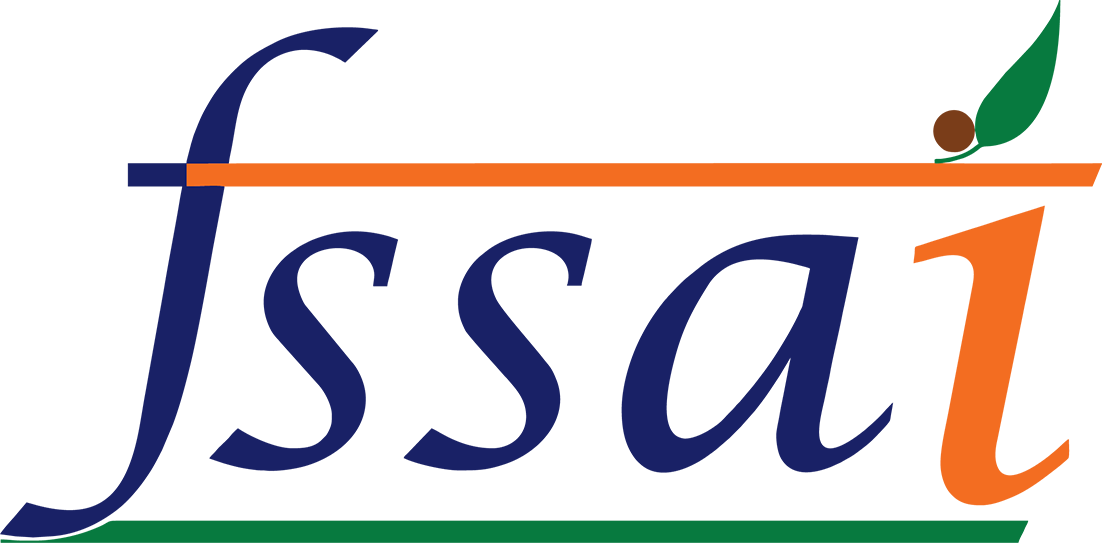 Logo for FSSAI (Food Safety and Standards Authority of India), indicating compliance with Indian food safety regulations.