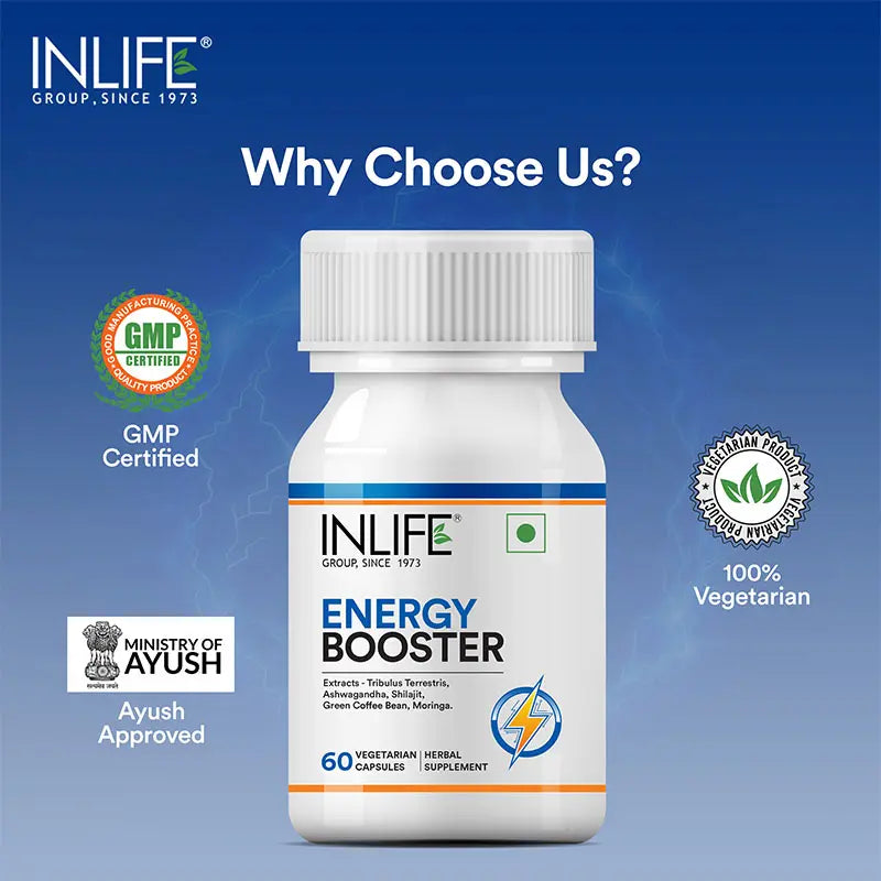 Inlife Energy Booster Supplement | 500mg | 60 Vegetarian Capsules