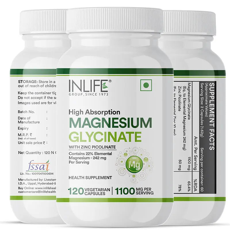 Inlife Magnesium Glycinate with Zinc Supplement | 120 Veg. Capsules