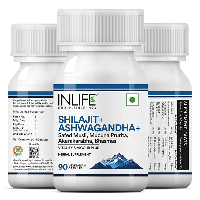 Inlife Shilajit + Ashwagandha | 90 Vegetarian Capsules