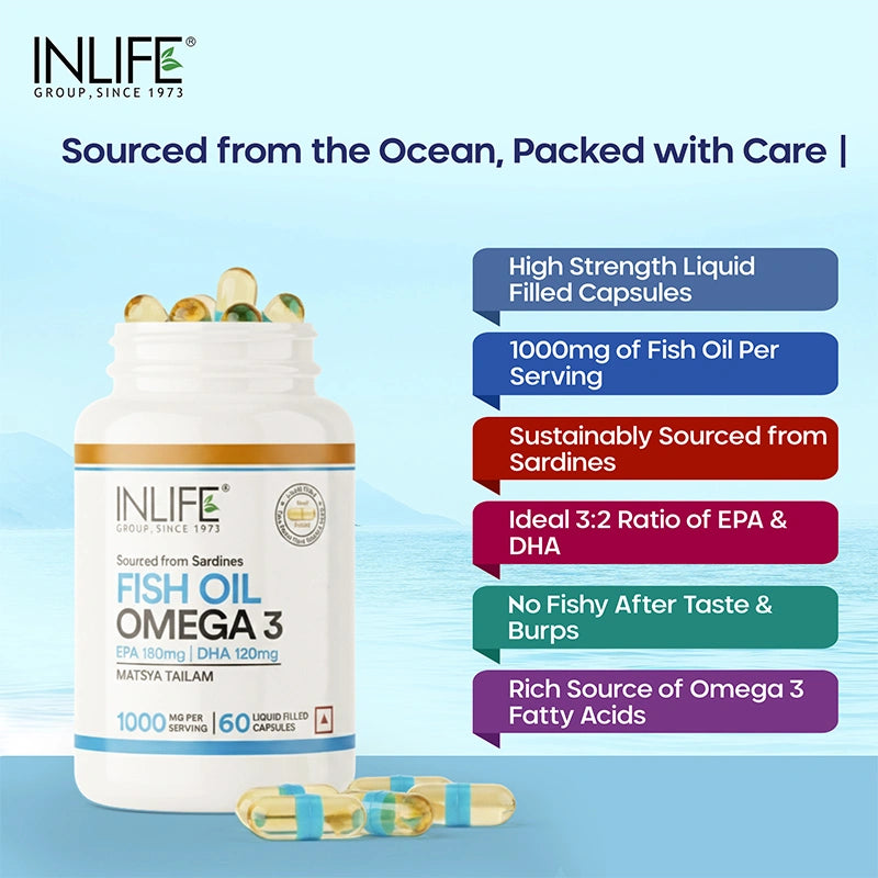 Inlife Fish Oil Omega 3 Fatty Acids Supplement | 1000mg per serving