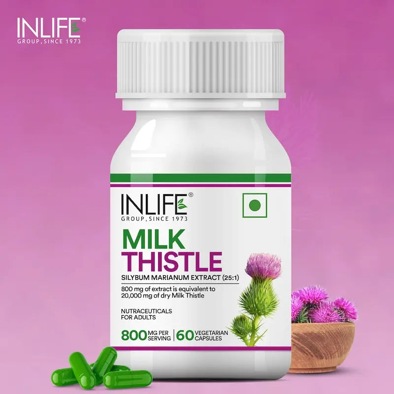 Inlife Milk Thistle Supplement | 800mg Per Serving | Veg. Capsules