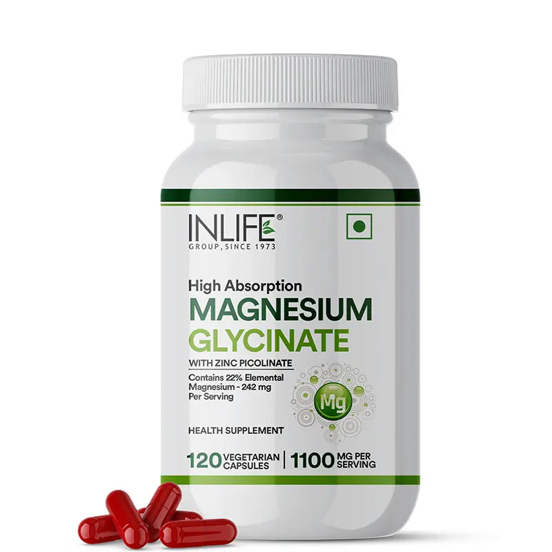 Inlife Magnesium Glycinate with Zinc Supplement | 120 Veg. Capsules