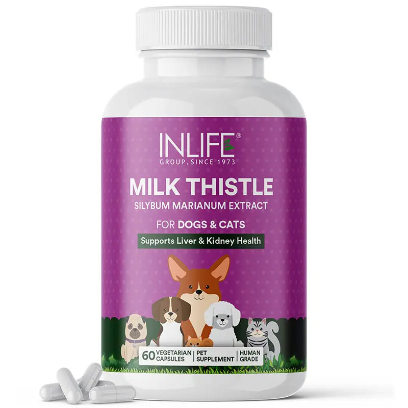 Inlife Milk Thistle Capsules for Dogs & Cats | 400mg | Veg. Capsules