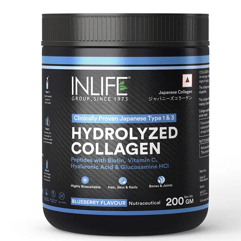 Inlife  Hydrolyzed Japanese Collagen Peptides with Biotin, Hyaluronic Acid & Glucosamine HCl, 200g