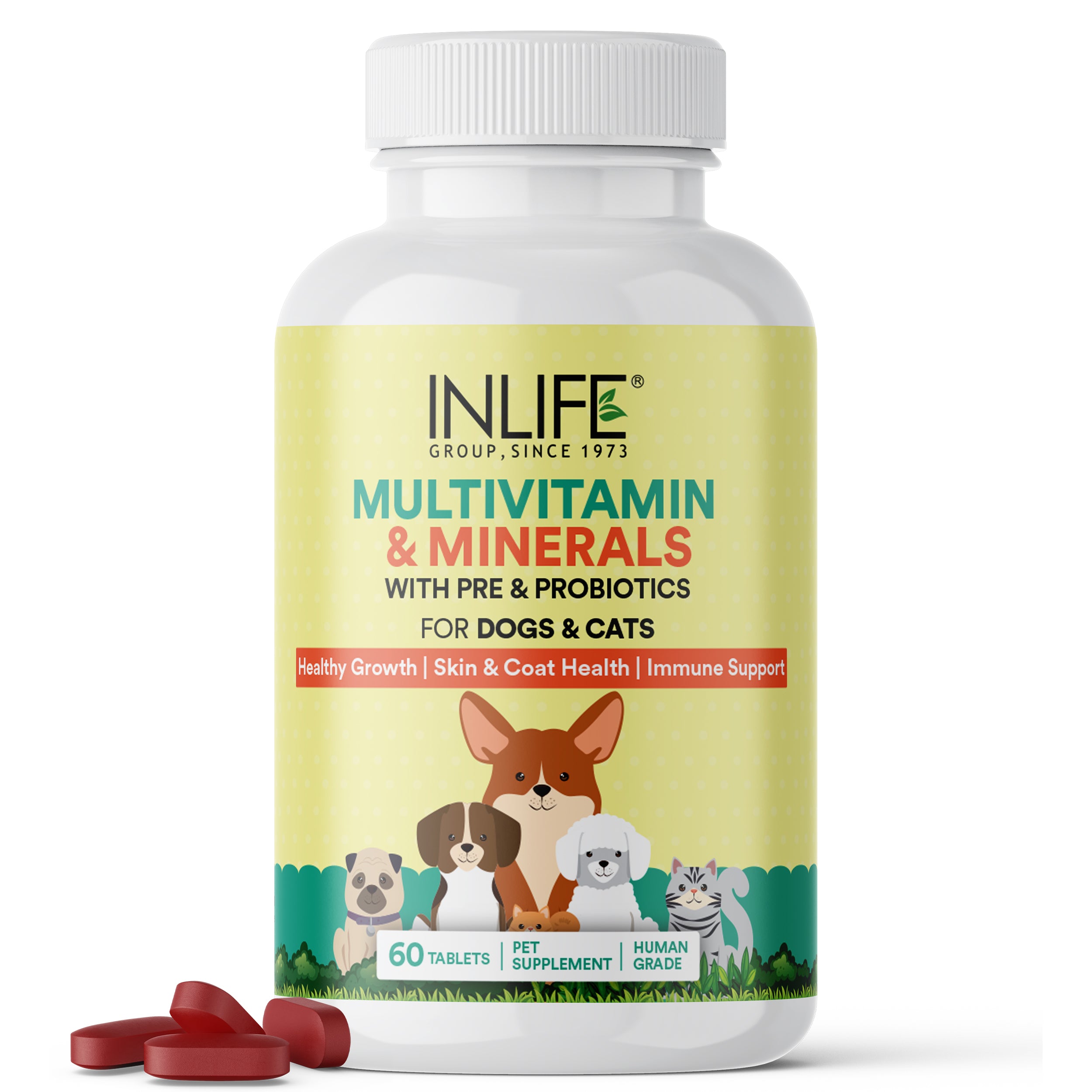 INLIFE Multivitamins Supplement for Dogs for Healthy Growth, Skin & Coat - 60 Tablets