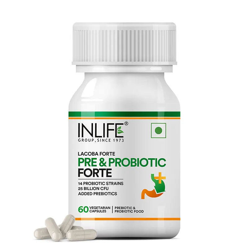 Inlife Prebiotic & Probiotics Forte | 25 Billion, 14 Probiotic Strains |  Veg. Capsules