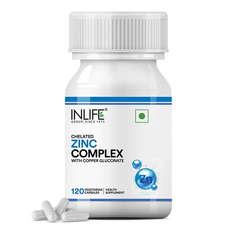 Inlife Zinc Supplements, Chelated Zinc Complex | Men & Women | 120 Veg. Capsules