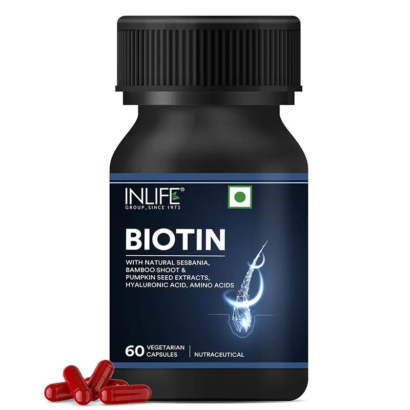 Inlife Biotin Supplement for Hair, with Sesbania, Bamboo Shoot | 60 Veg. Capsules