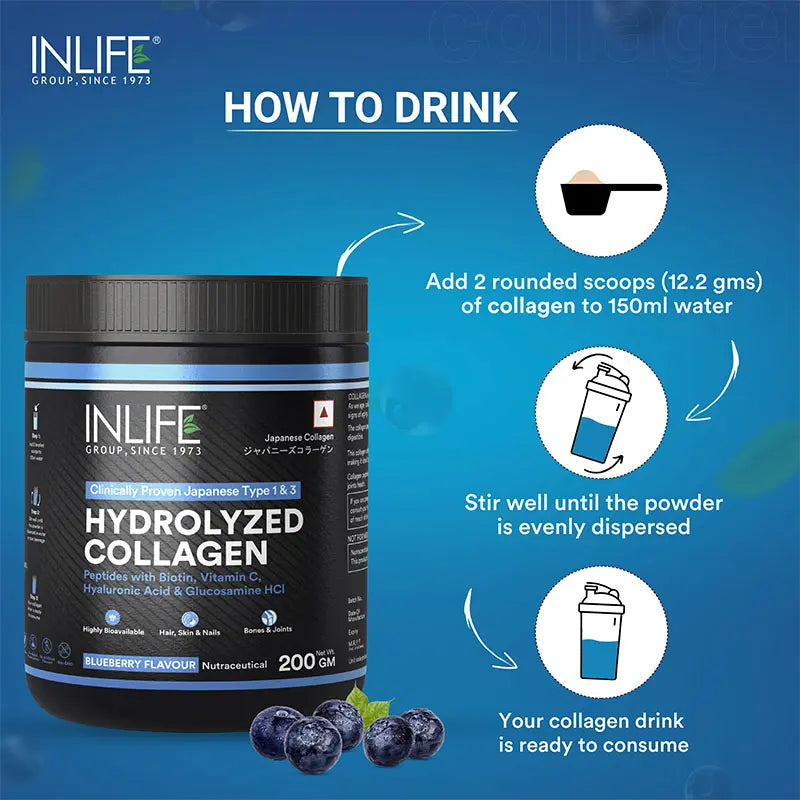 Inlife  Hydrolyzed Japanese Collagen Peptides with Biotin, Hyaluronic Acid & Glucosamine HCl, 200g