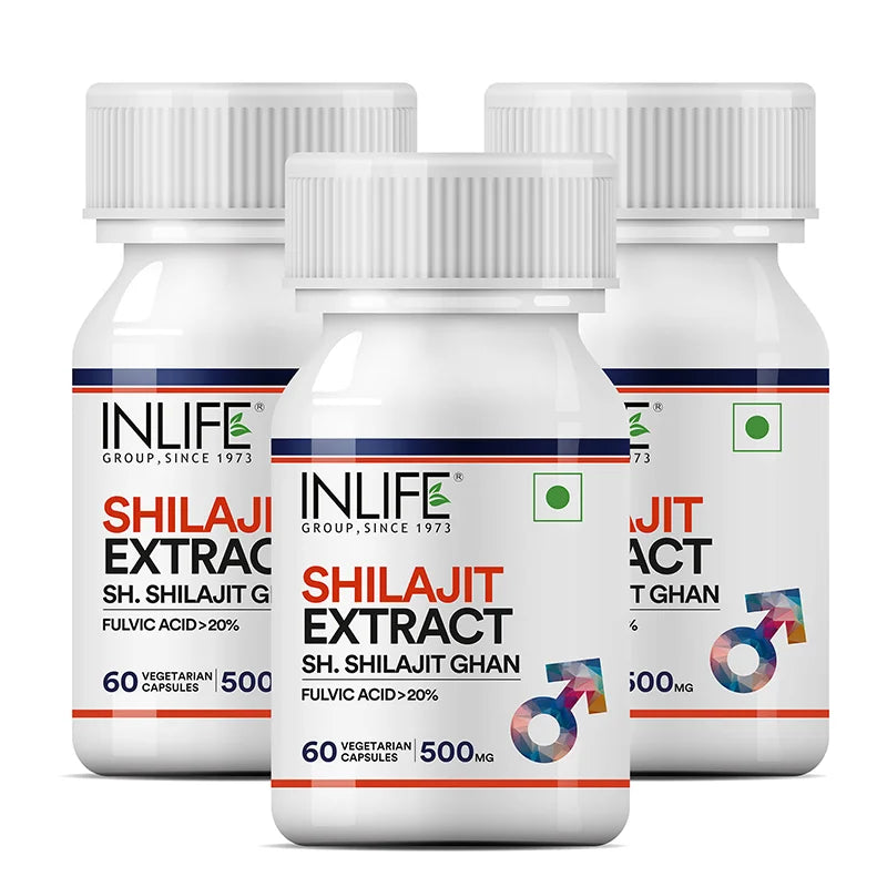 Inlife Shilajit Extract Supplement, 500 mg, Veg. Capsules