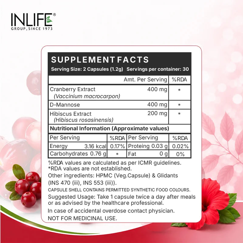 Inlife Cranberry, D-Mannose & Hibiscus, Veg. Capsules