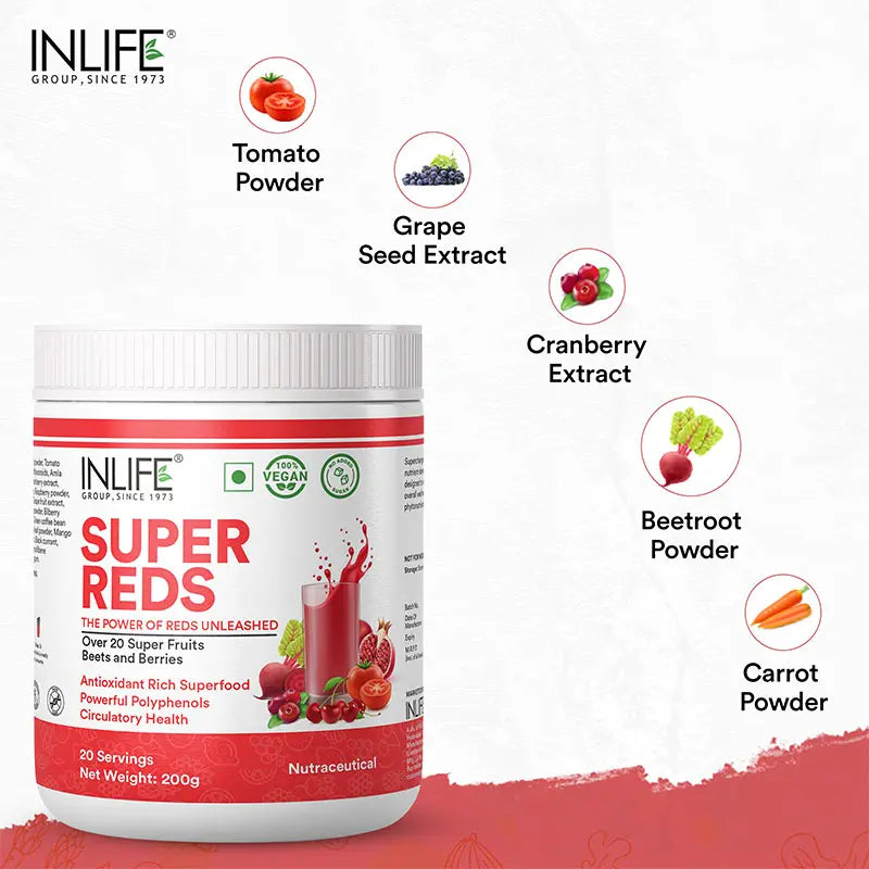 Super Reds Powder | Antioxidant-Rich 20 Superfoods, Fruits, Beets & Berries | 200gms