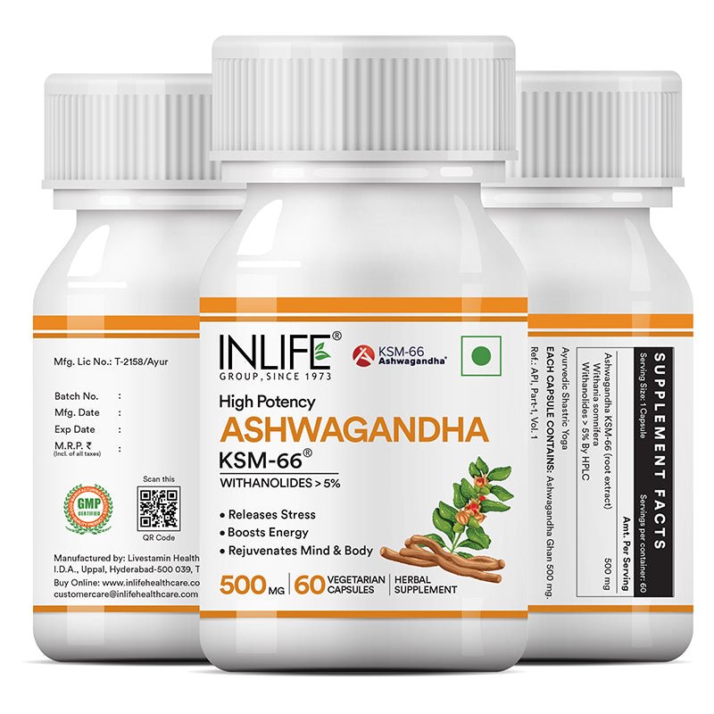 Inlife Ashwagandha KSM - 66 with Withanolides (More than 5%) | Veg Capsules - Inlife Pharma Private Limited