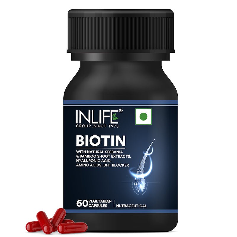 INLIFE Biotin Supplement for Hair, DHT Blocker with Sesbania, Bamboo Shoot - 60 Vegetarian Capsules - Inlife Pharma Private Limited